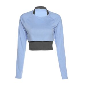 Color-block Halter Top & Long-Sleeve Top Two-Piece Set