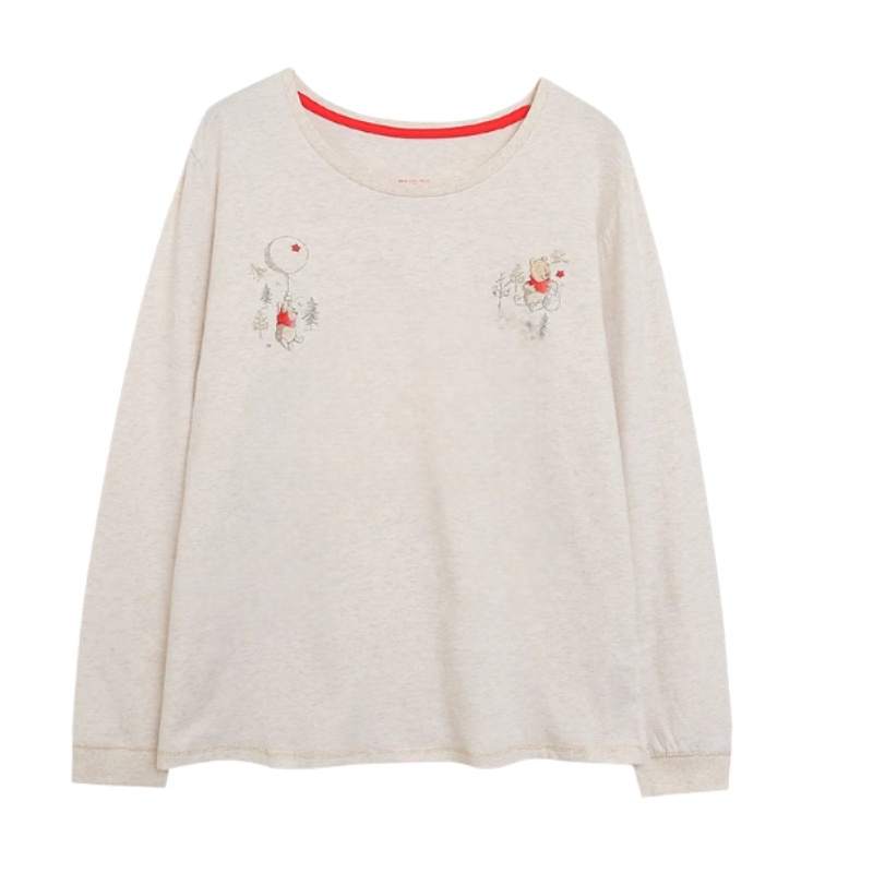 Embroidered Round Neck Long Sleeve Apricot