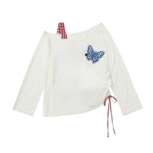 Cute Butterfly Accent Check Long Sleeve