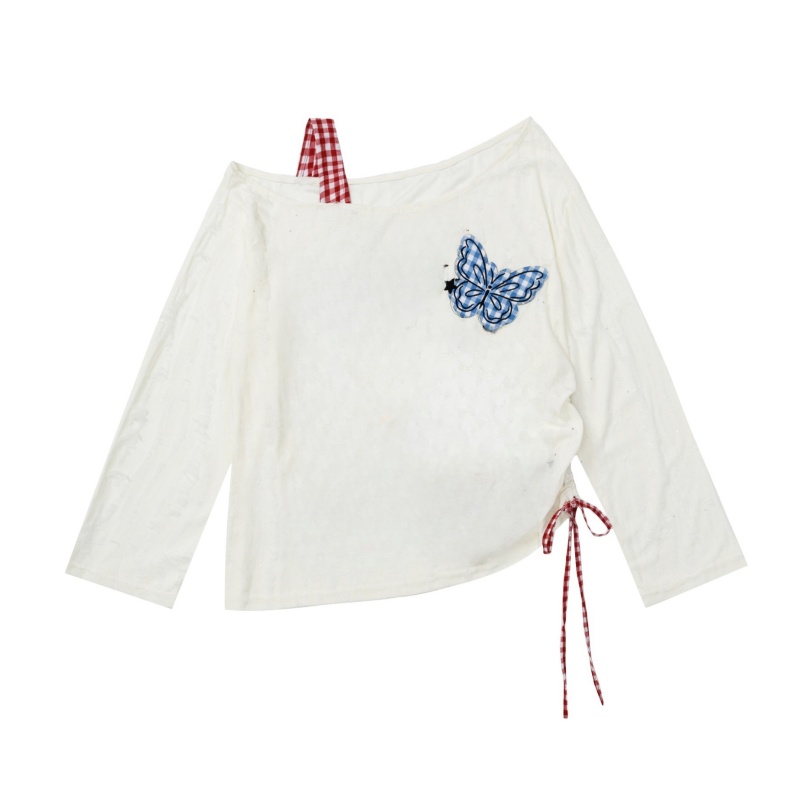 Cute Butterfly Accent Check Long Sleeve