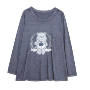 Washed & Distressed Cartoon Long-Sleeve Shirt — Blue