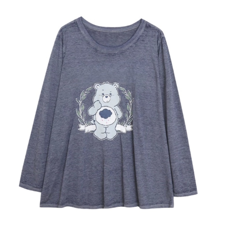 Washed & Distressed Cartoon Long-Sleeve Shirt — Blue