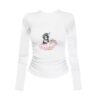 Hand-Drawn Doodle Print Slim-Fit Long-Sleeve Top